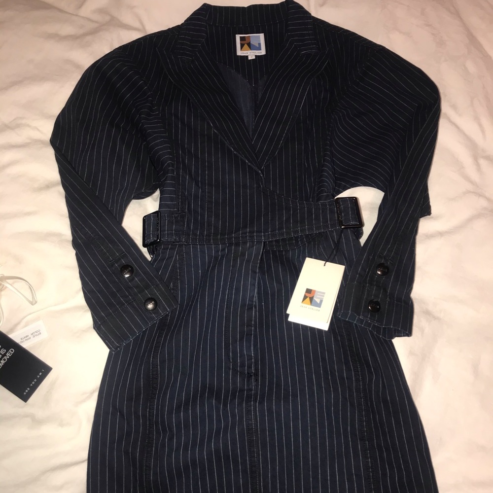 FINAL.NWT Jean Atelier Gia Pinstripe Wrap Dress - Picture 5 of 7